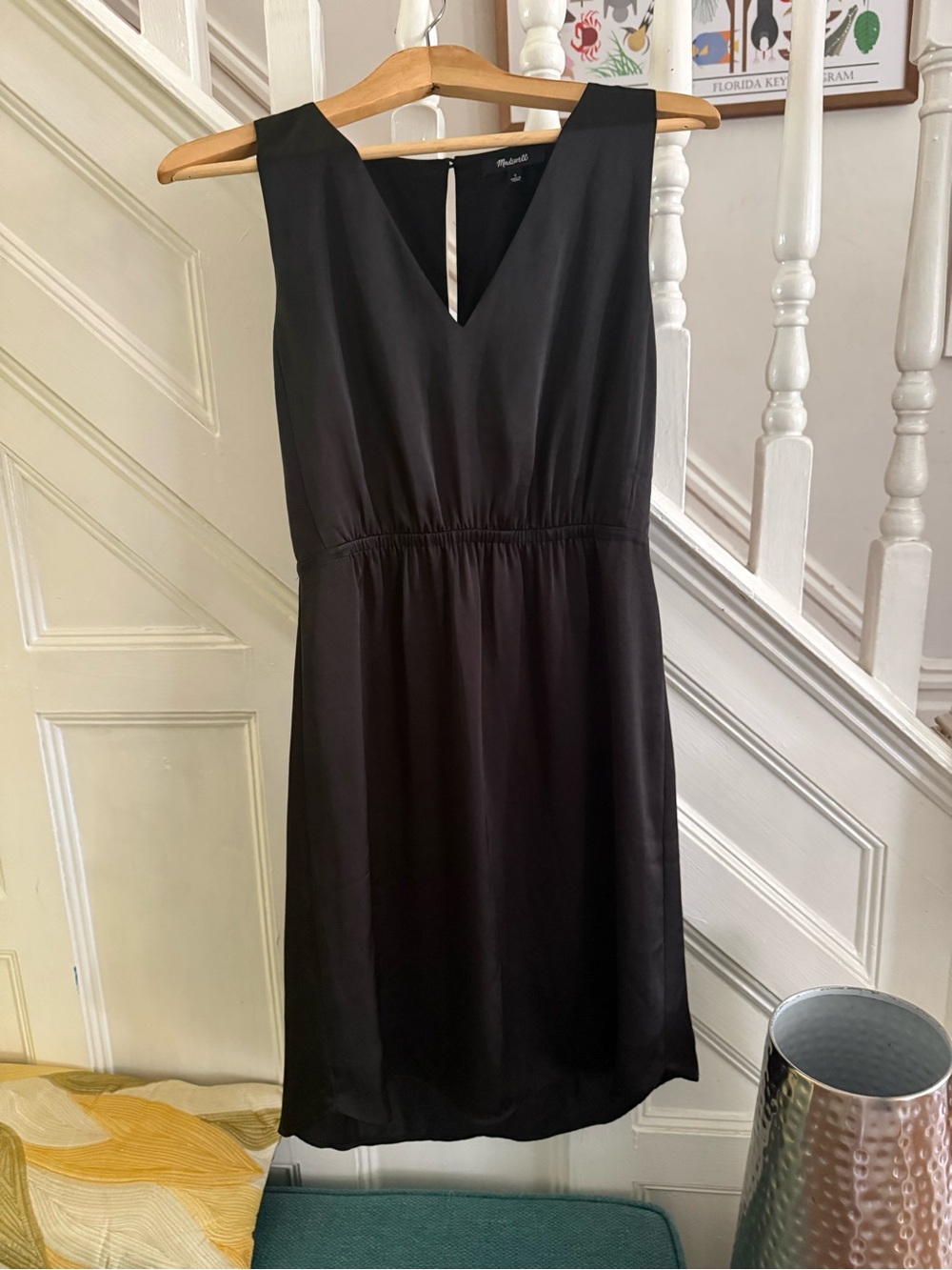 Madewell Silk Black Sleeveless V-Neck Hi-Low Dress